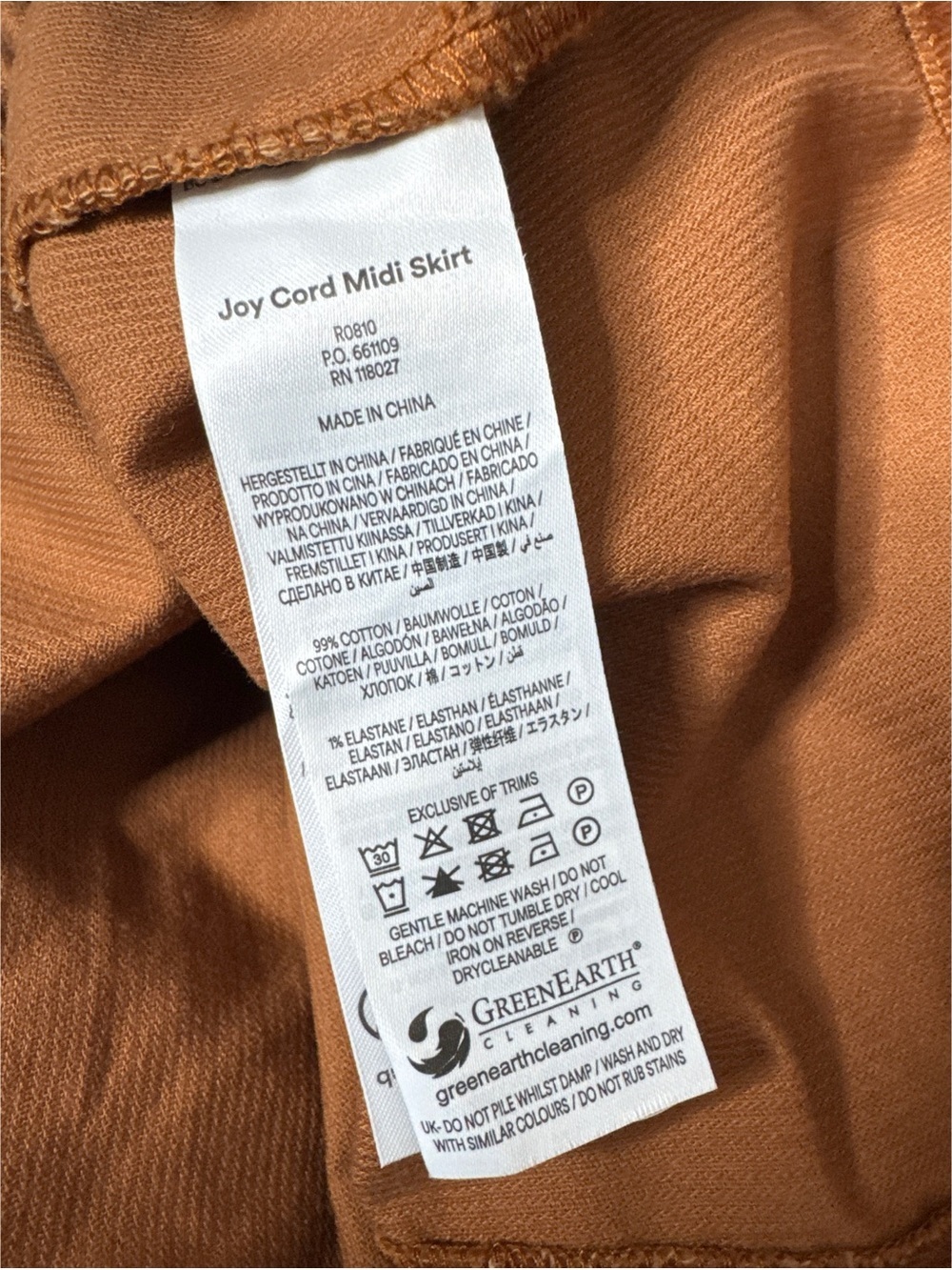 NWT Boden Joy Cord Midi Skirt in Ginger Size 10 - Picture 7 of 10